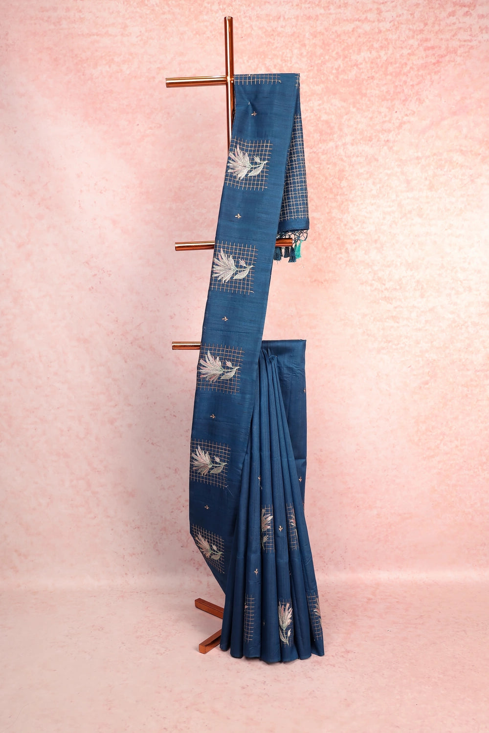 Peacock Blue Semi Tussar Saree