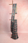 Peacock Blue Tissue Jute Saree