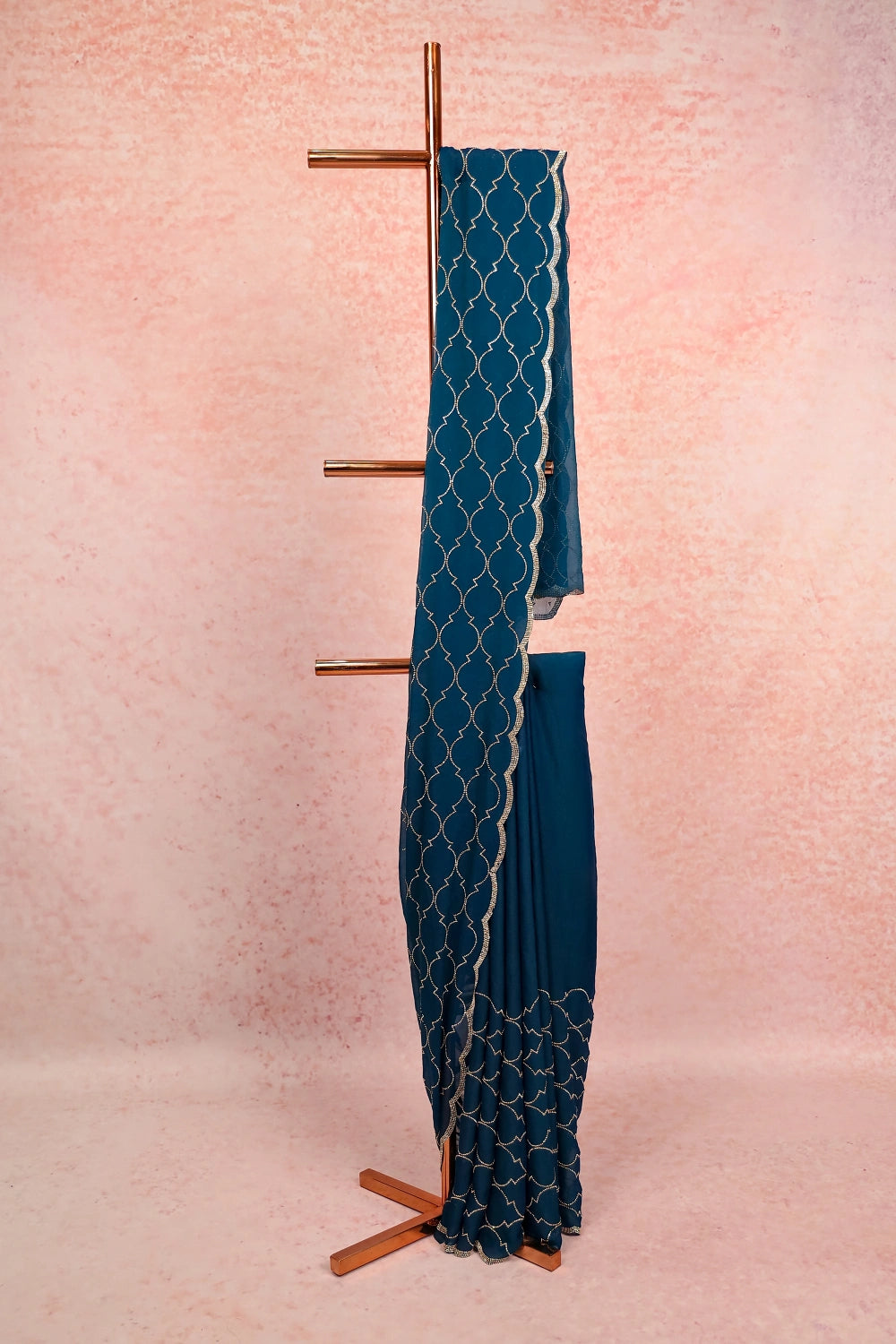 Peacock Blue Velvet Organza Saree