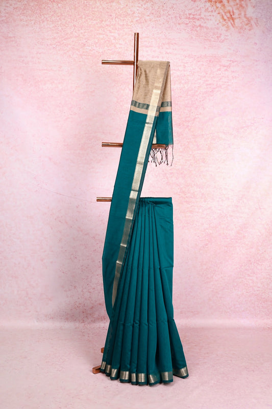 Peacock Green Mul Cotton Saree - Seematti