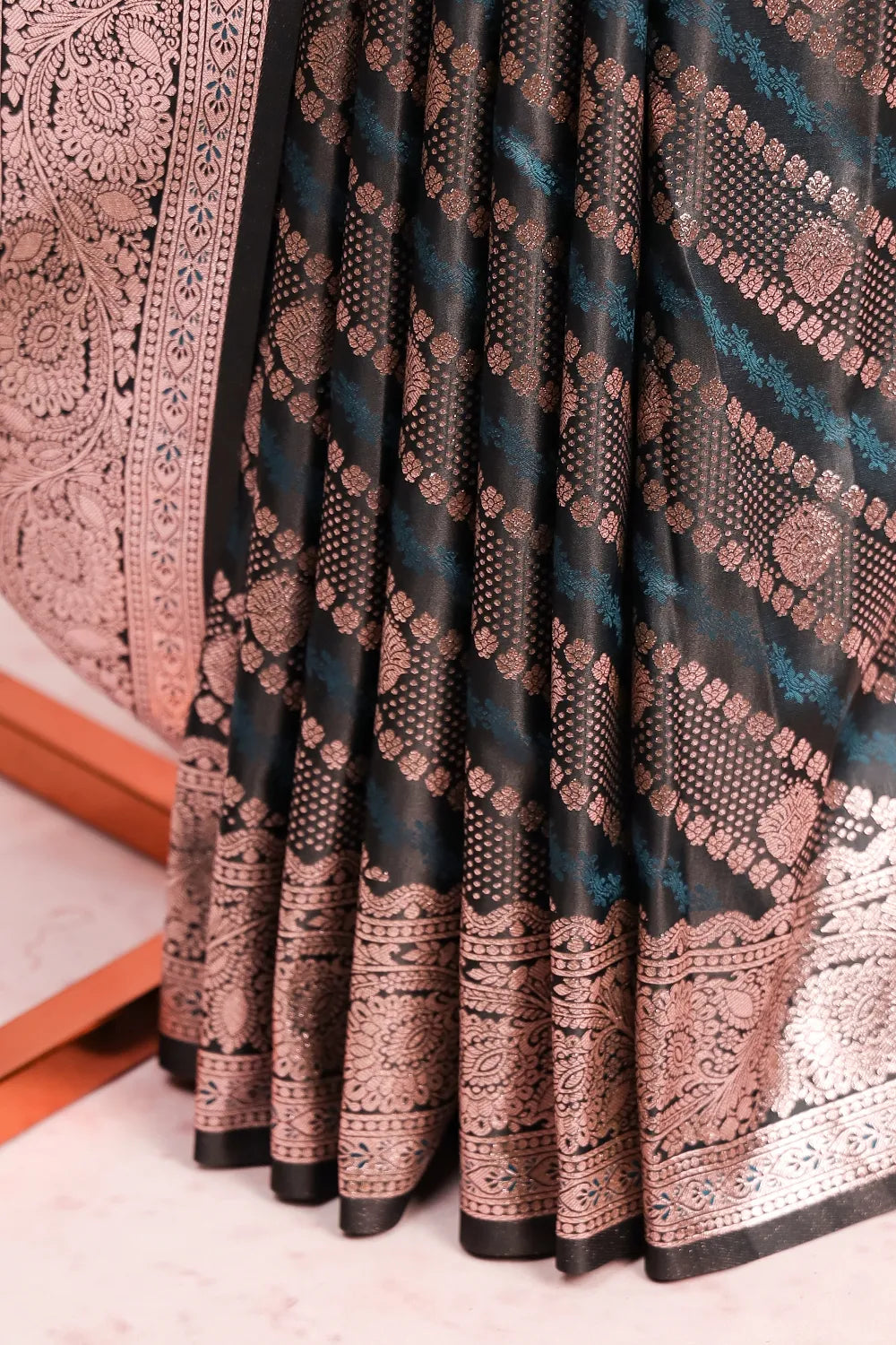 Peacock Green Semi Banarasi Saree