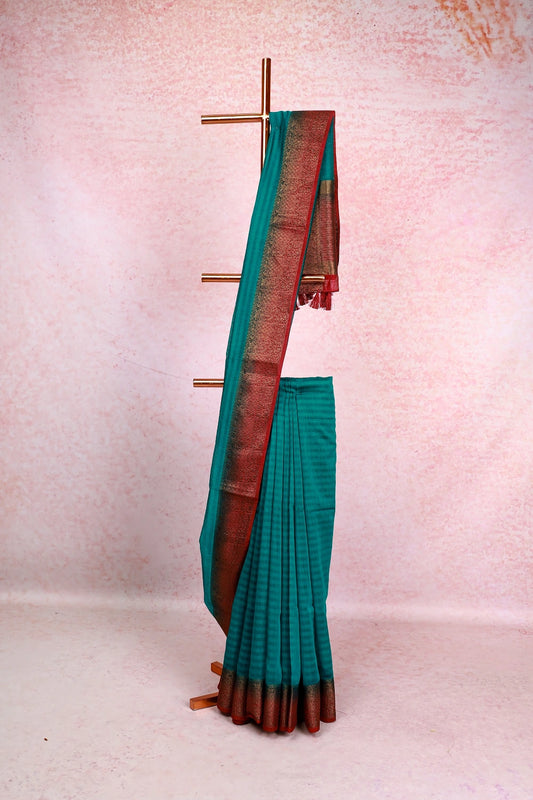 Peacock Green Semi Jute Saree