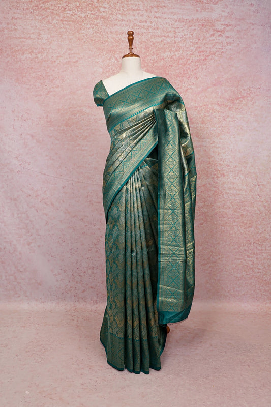 Peacock Green Semi Tissue Saree - Seematti