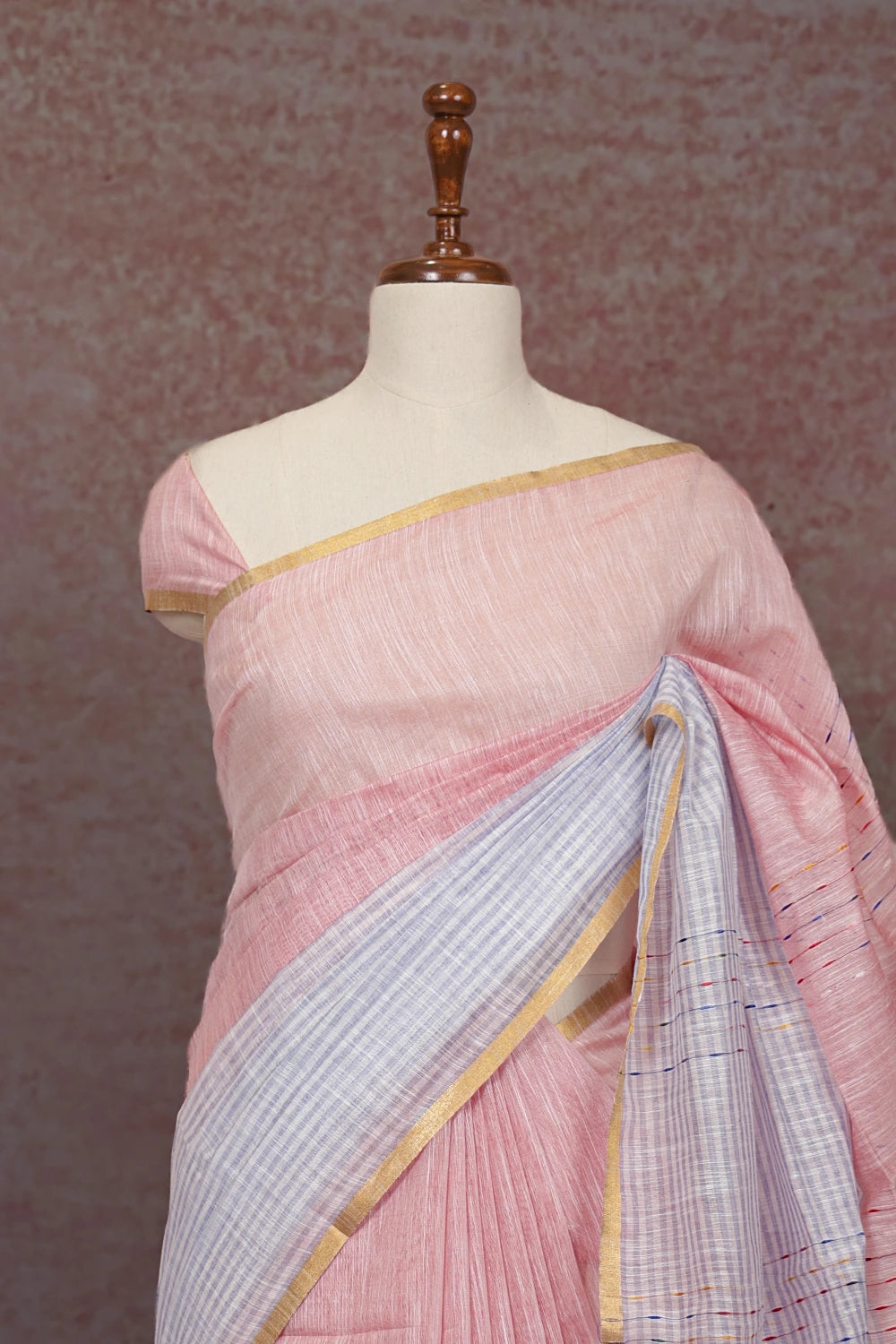 Pink And White Cotton Saree - Seematti