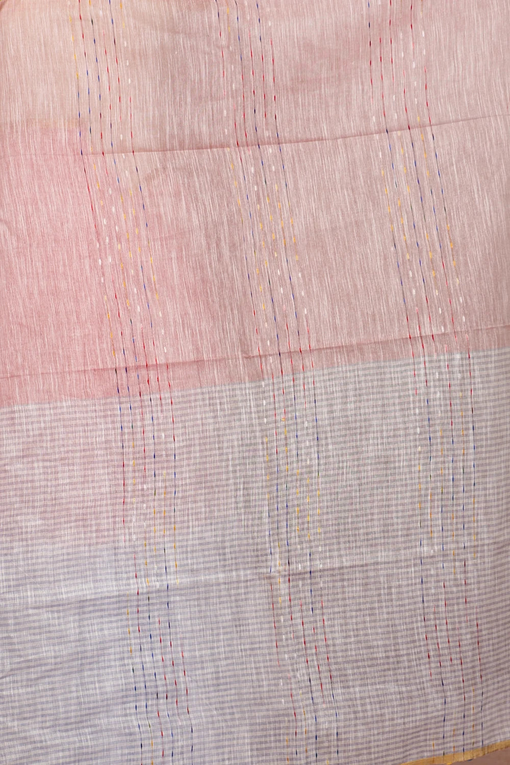 Pink And White Cotton Saree - Seematti