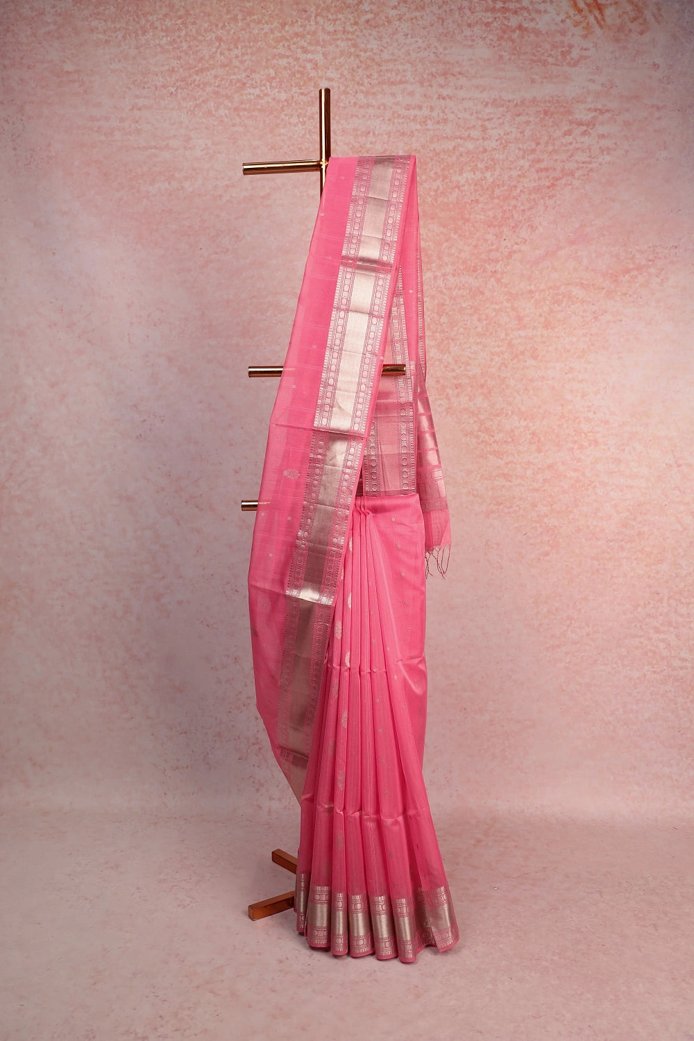 Pink Kora Silk Butta Saree With Designer Border - Seematti
