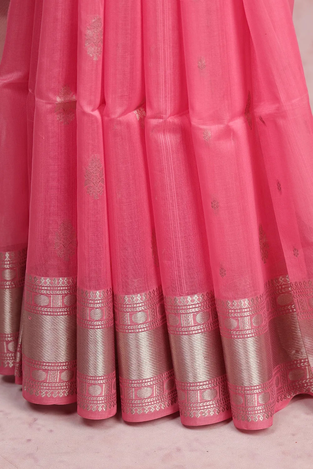 Pink Kora Silk Butta Saree With Designer Border - Seematti