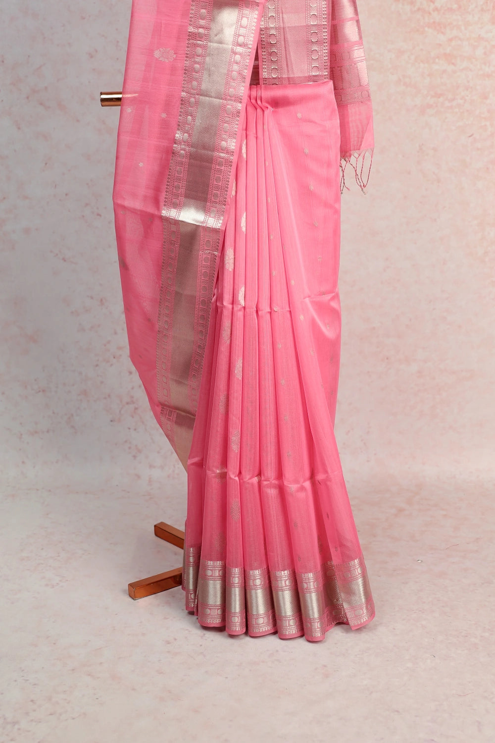 Pink Kora Silk Butta Saree With Designer Border - Seematti