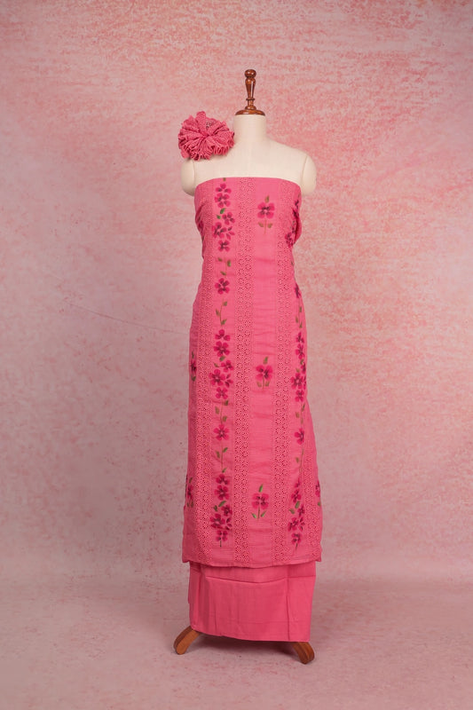 Pink Kota Cut Work Unstitched Churidhar Material