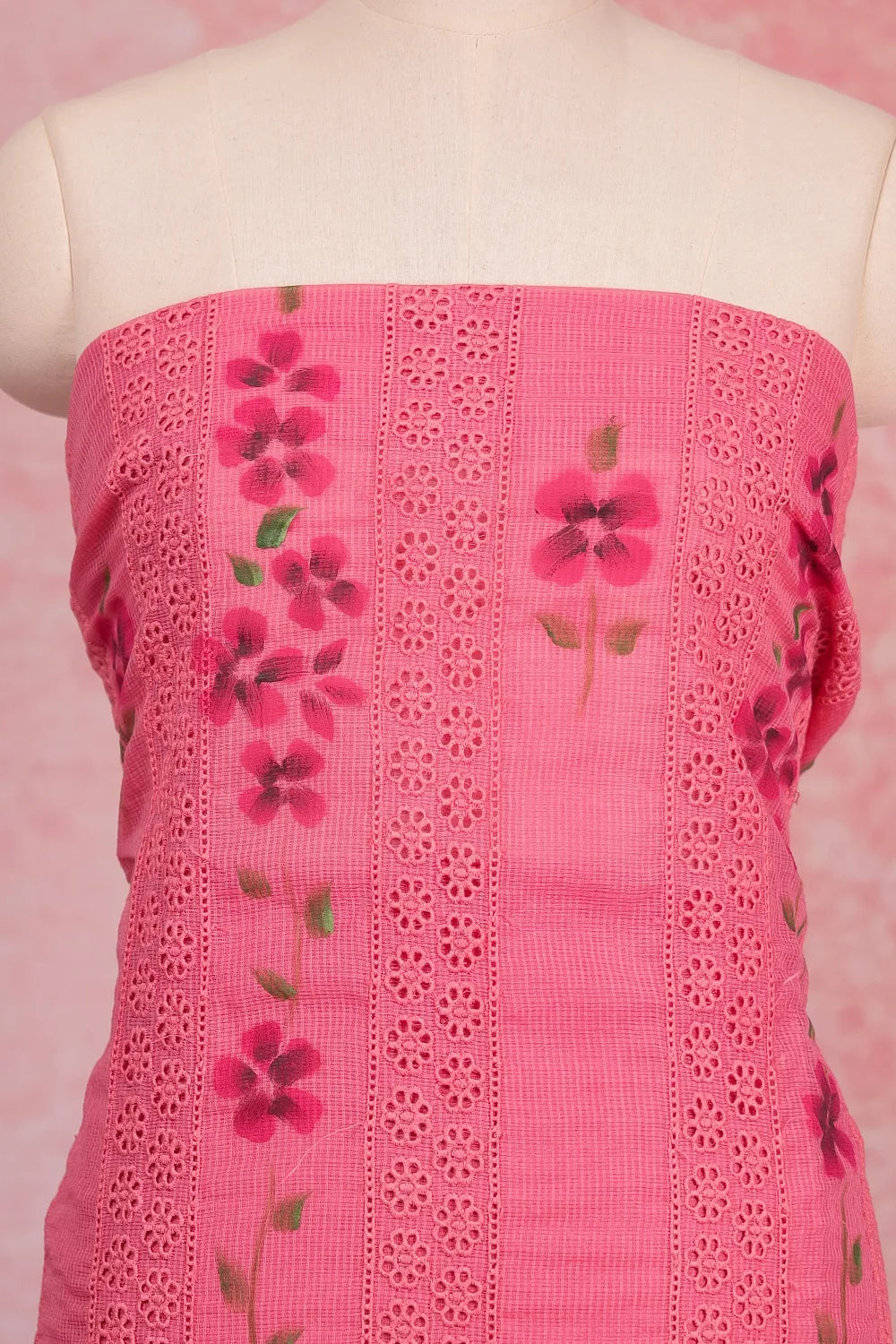 Pink Kota Cut Work Unstitched Churidhar Material