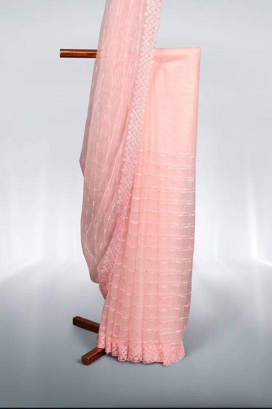 Pink Net Saree