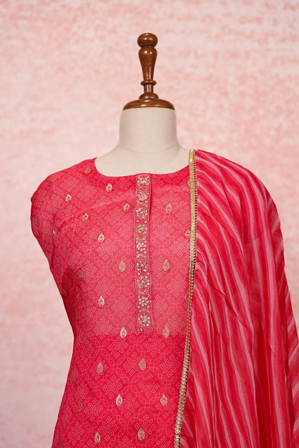 Pink Semi Silk Butta Unstitched Churidhar Material - Seematti