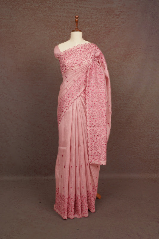 Pink Tussar Jute Saree