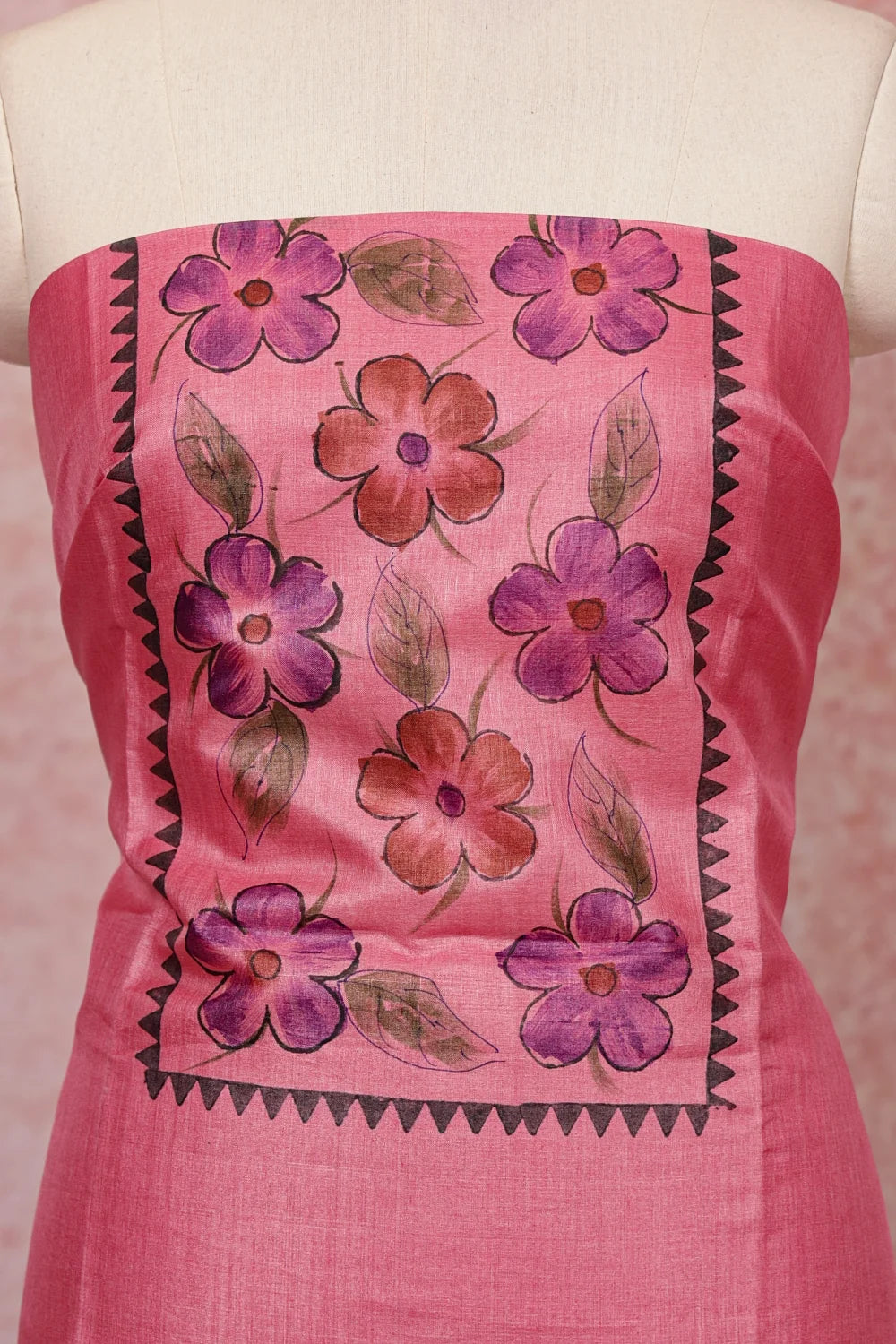 Pink Tussar Printed Unstitched Churidhar Material