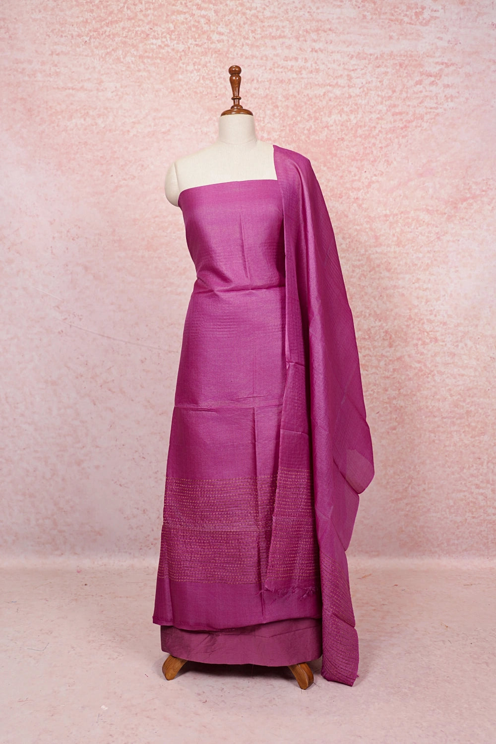 Pink Tussar Silk Plain Body Unstitched Churidhar Material - Seematti