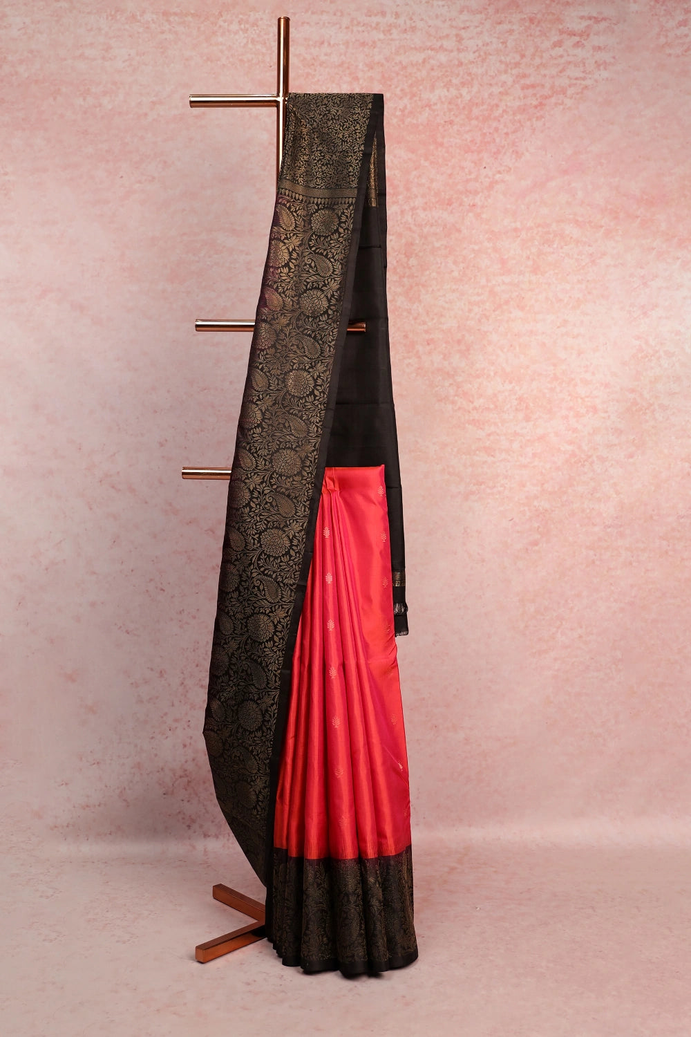 Pinkish Orange Kancheepuram Soft Silk Saree