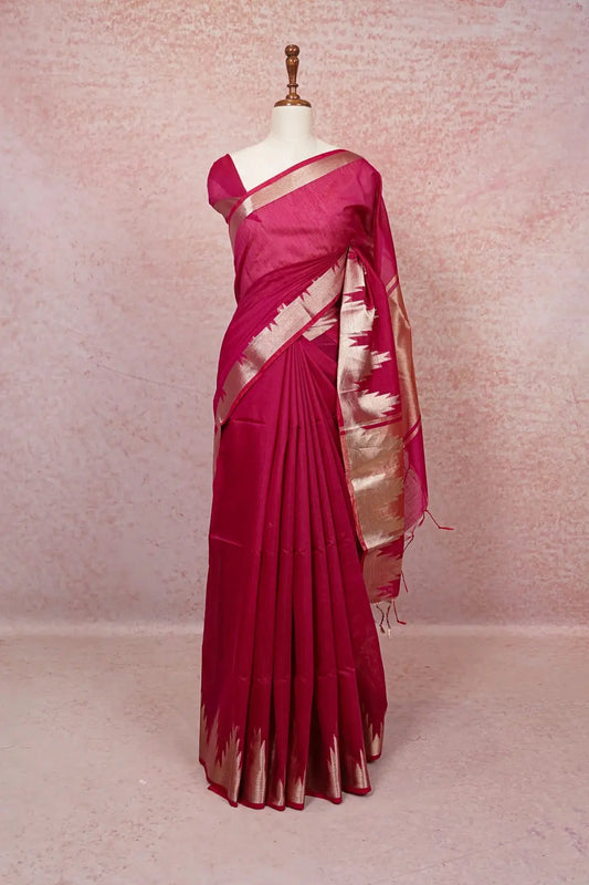 Pinkish Red Cotton Silk Saree - Seematti