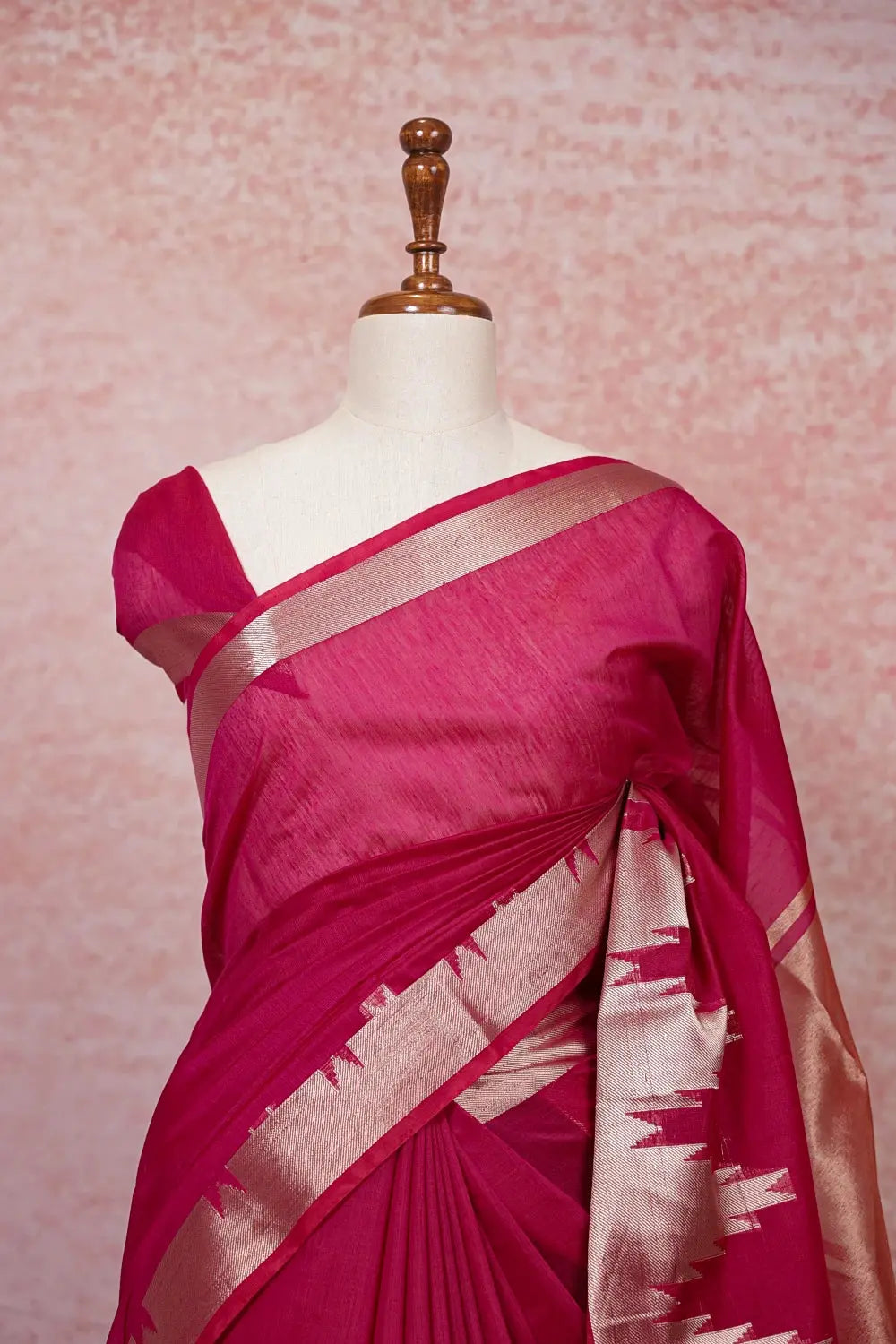 Pinkish Red Cotton Silk Saree - Seematti