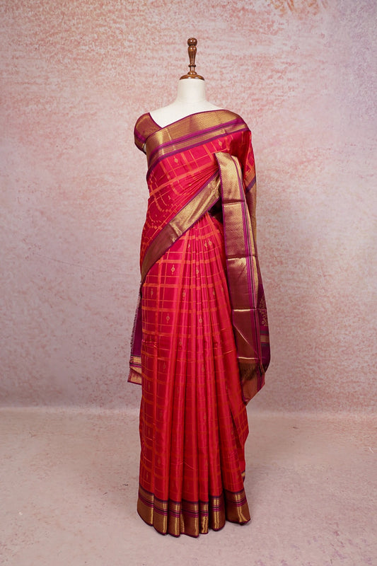 Pinkish Red Kancheepuram Silk Saree - Seematti