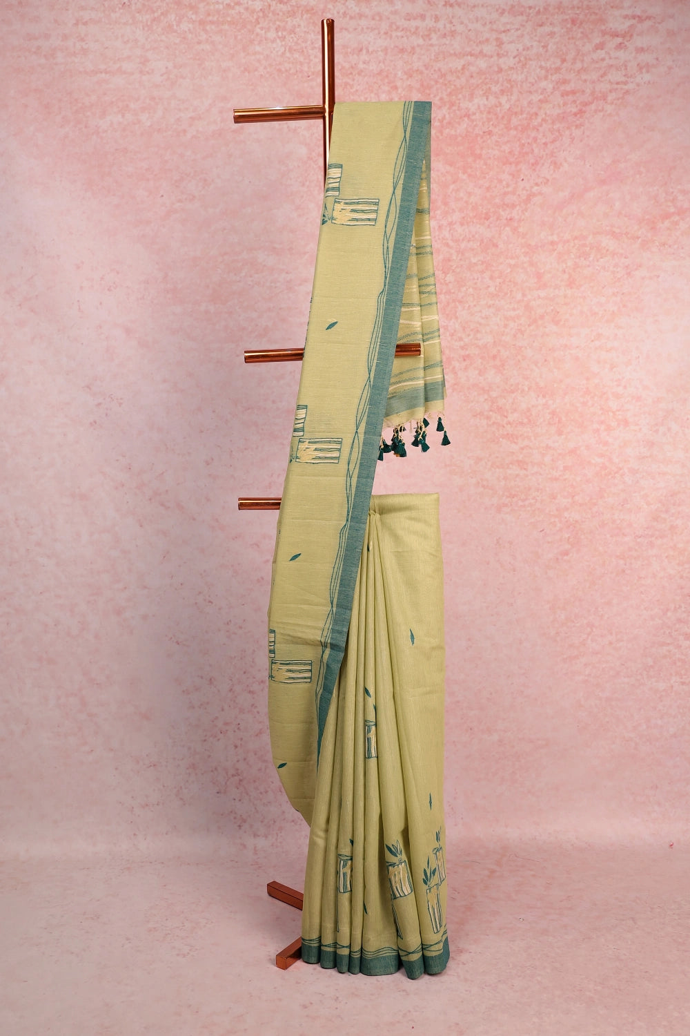 Pista Green Cotton Butta Saree With Plain Border - Seematti