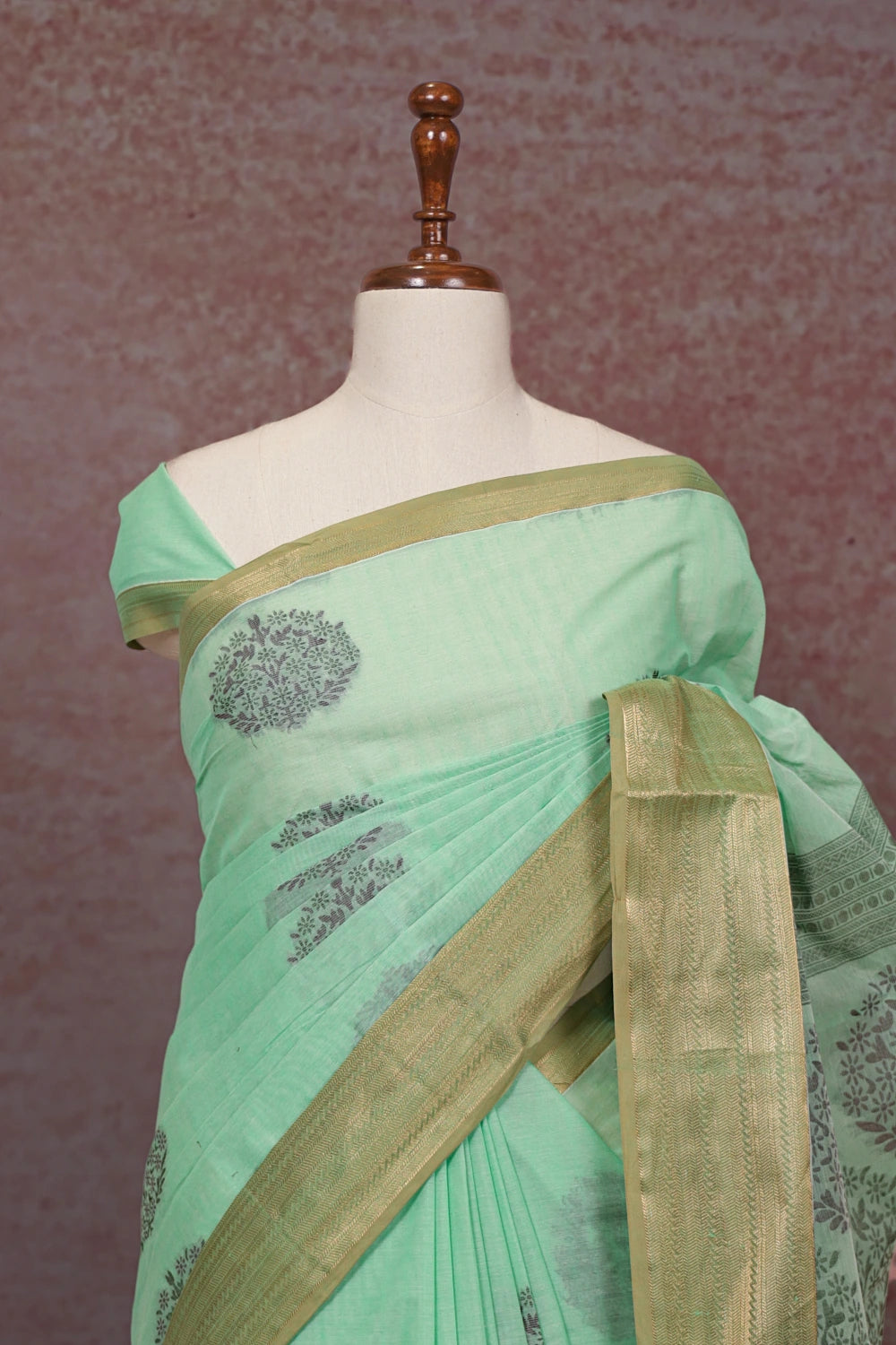 Pista Green Cotton Saree - Seematti