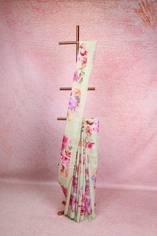 Pista Green Linen Cotton Saree