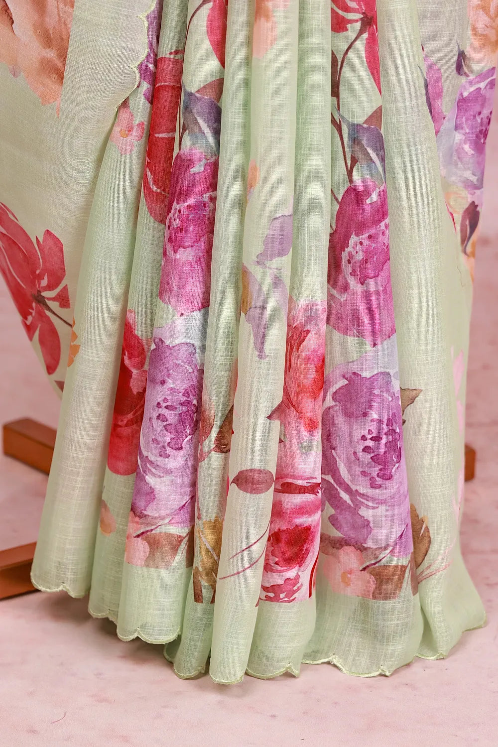 Pista Green Linen Cotton Saree