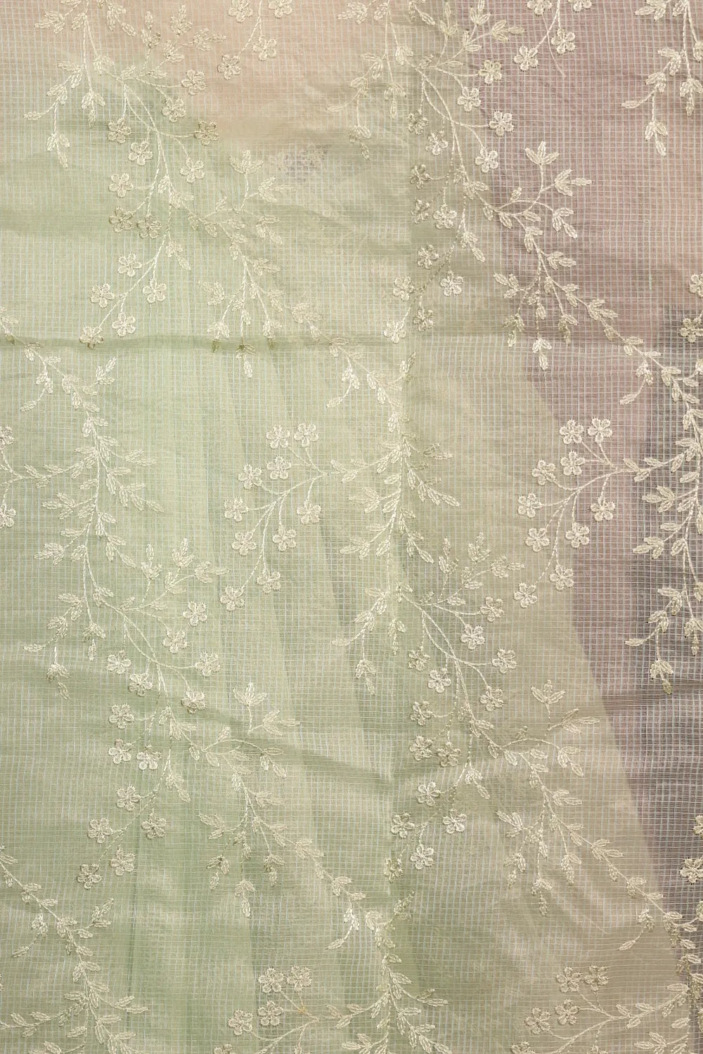 Pista Green Net Kota Thread Work Saree Without Border - Seematti