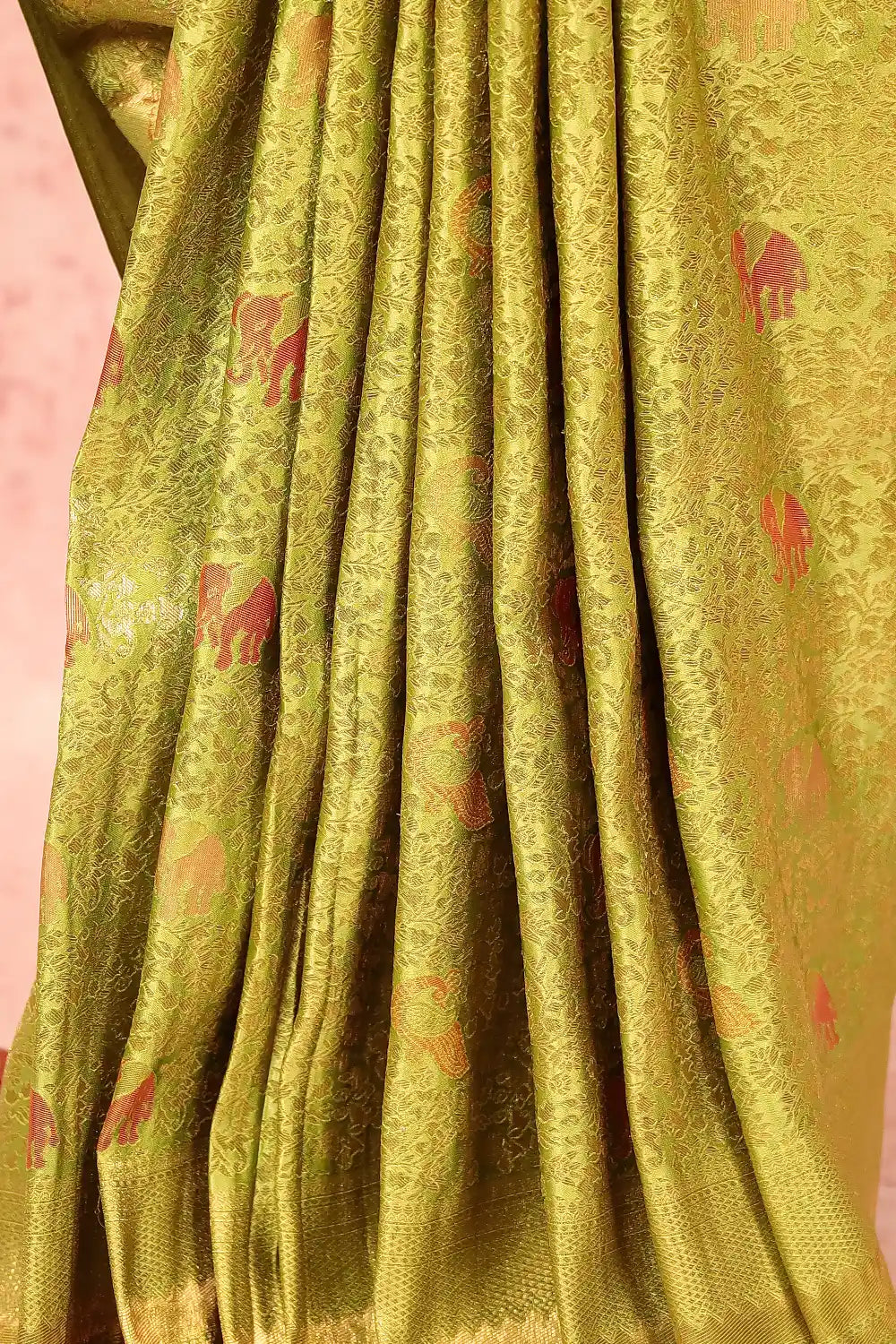 Pista Green Semi Banarasi Saree