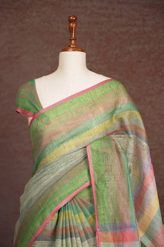Pista Green Semi Linen Saree