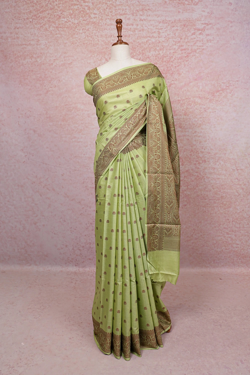 Pista Green Tussar Silk Saree - Seematti
