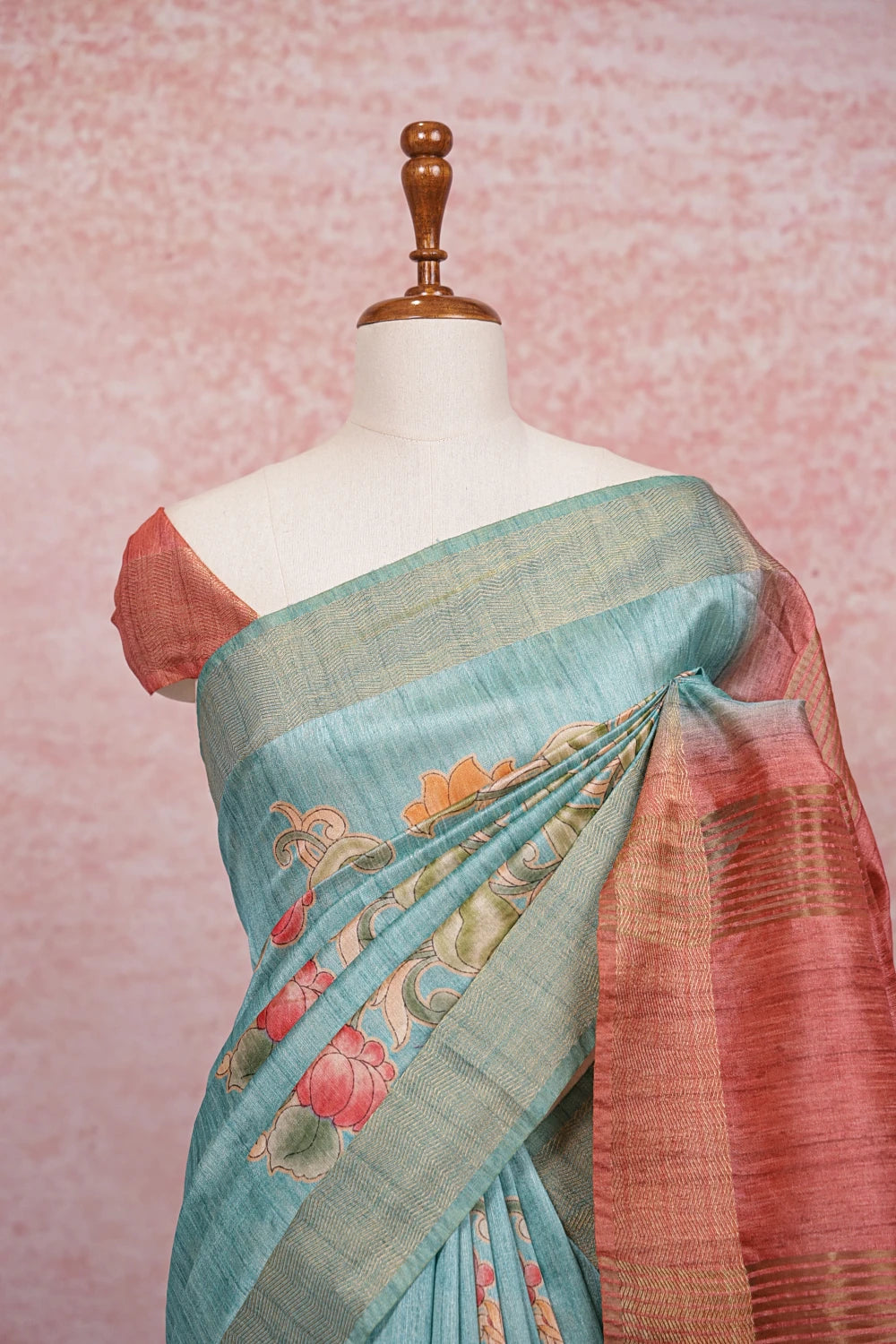 Powder Blue Semi Jute Saree - Seematti