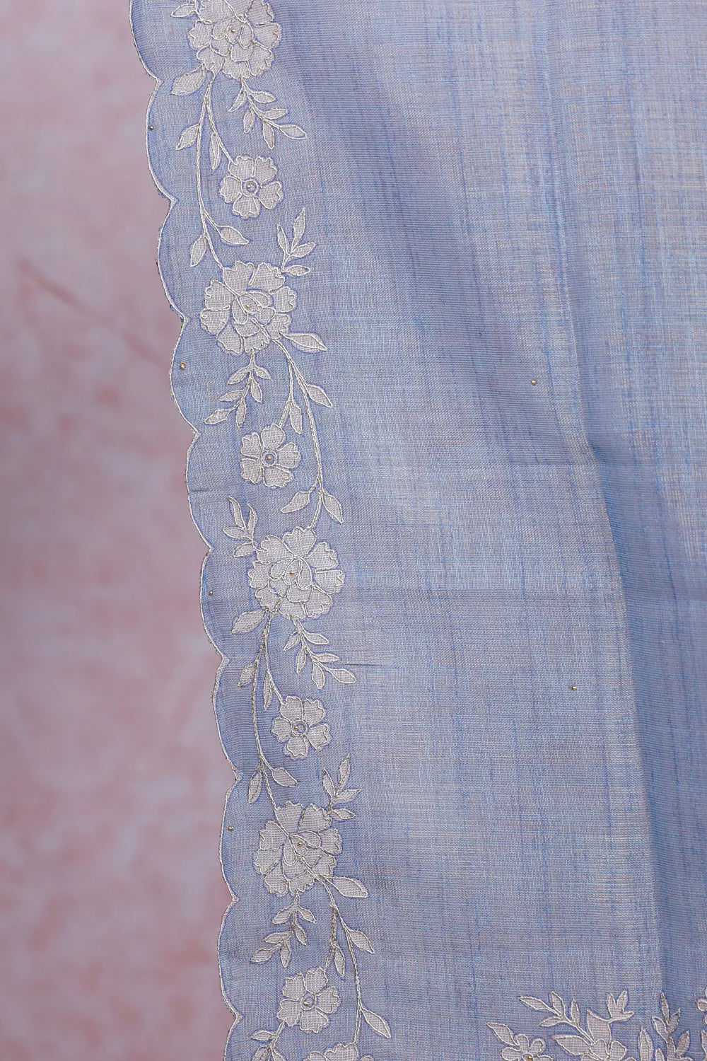Powder Blue Tissue Silk Applic Work Unstitched Churidhar Material - Seematti