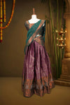 Purple And Dark Green Synthetic Brocade Dhavani Set - Seematti