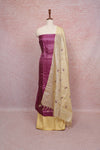 Purple Tussar Silk Thread Work Unstitched Churidhar Material