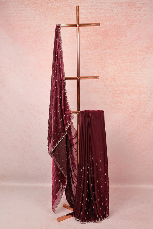 Purple Velvet Organza Saree