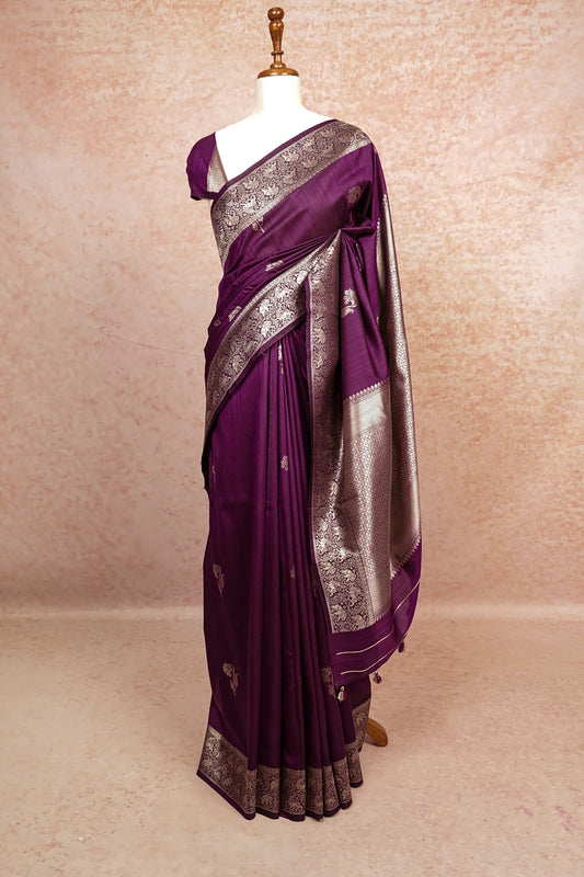 Purple Wine Semi Banarasi Saree
