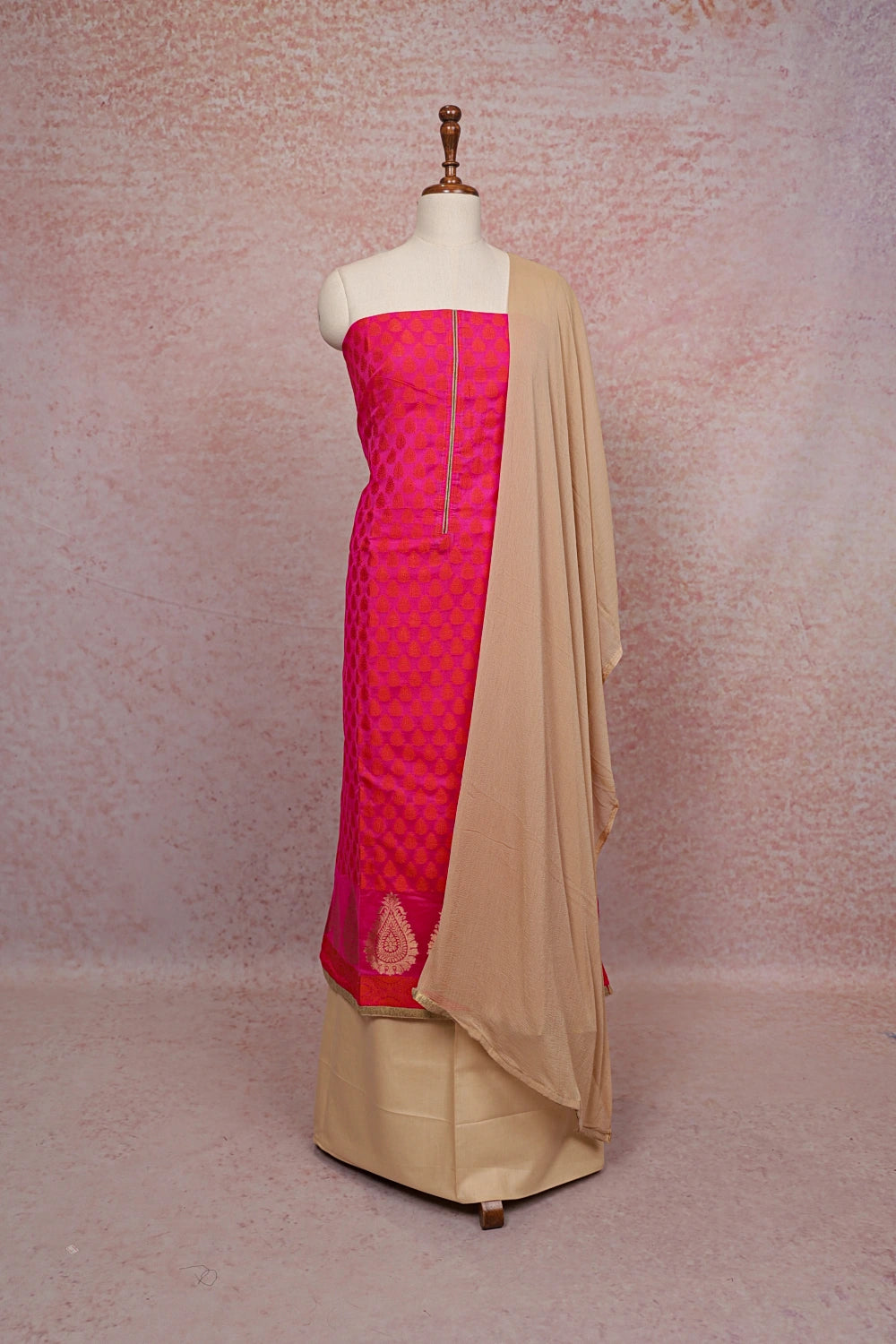 Rani Pink Chanderi Butta Unstitched Churidhar Material