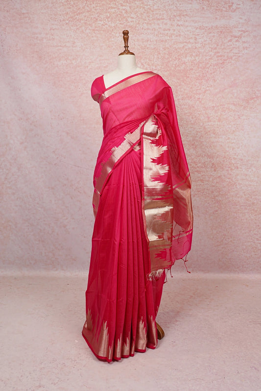 Rani Pink Cotton Saree - Seematti