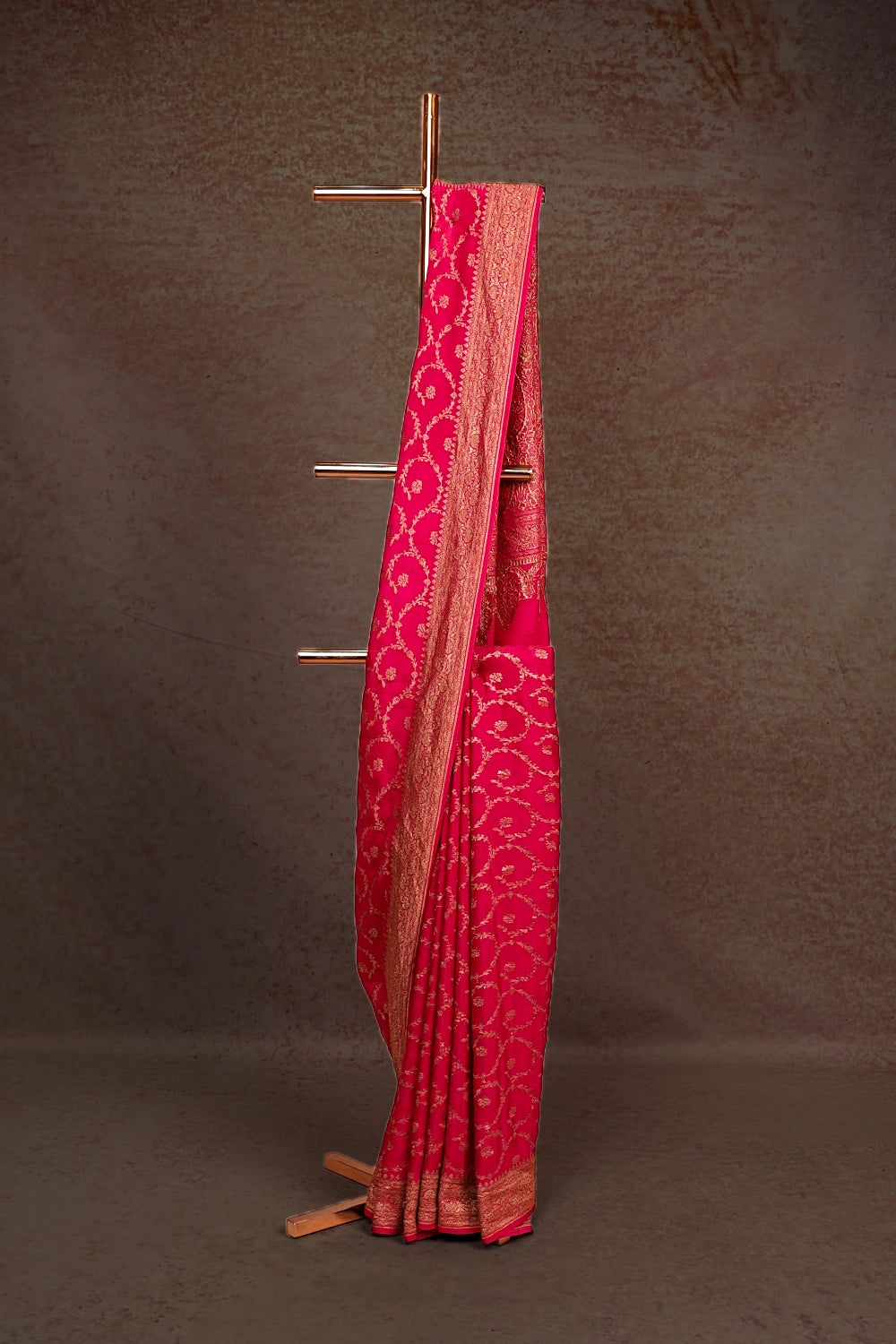 Rani Pink Crepe Banarasi Saree