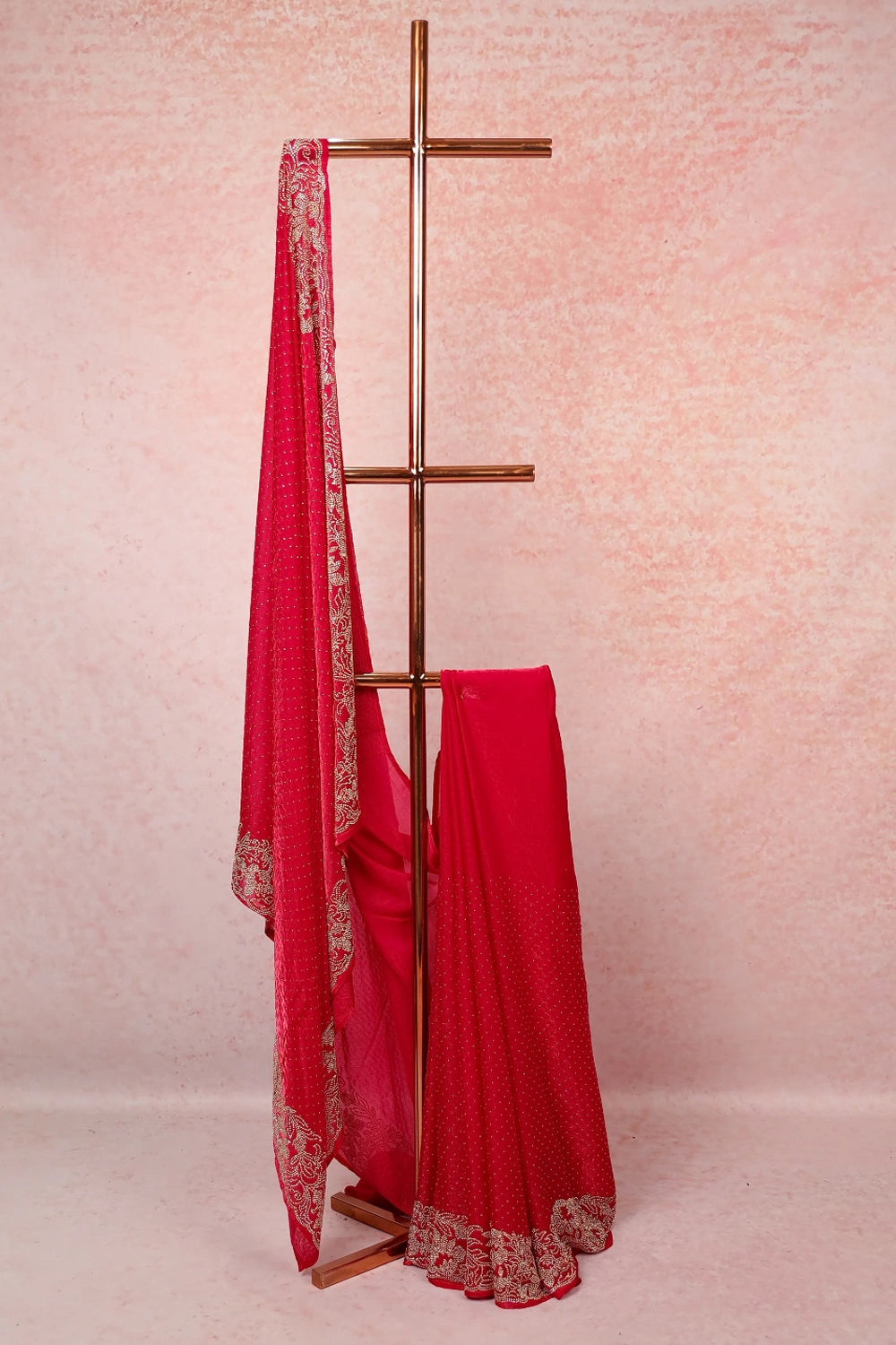Rani Pink Crush Organza Saree with Unstiched Blouse Piece - Seematti