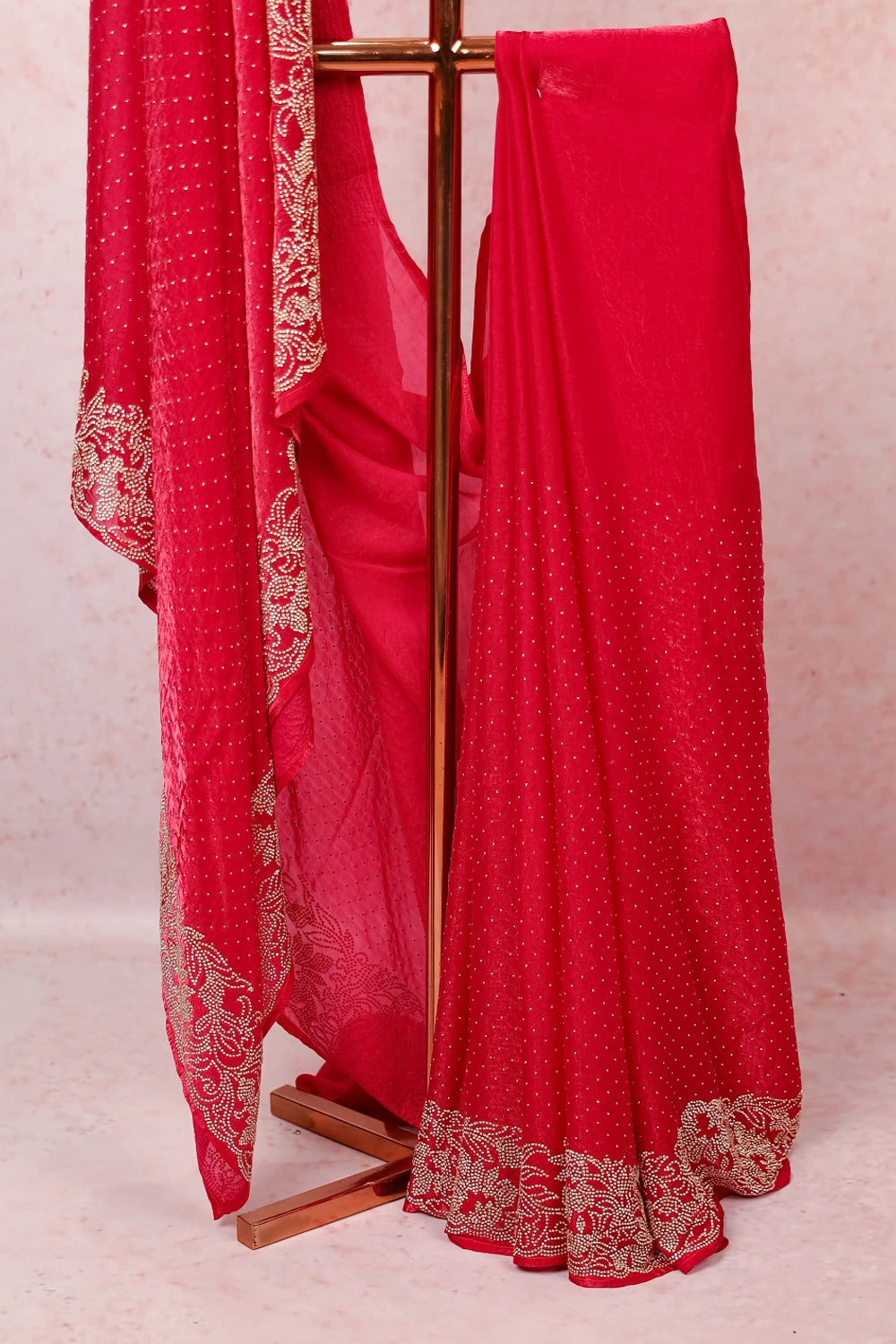 Rani Pink Crush Organza Saree with Unstiched Blouse Piece - Seematti