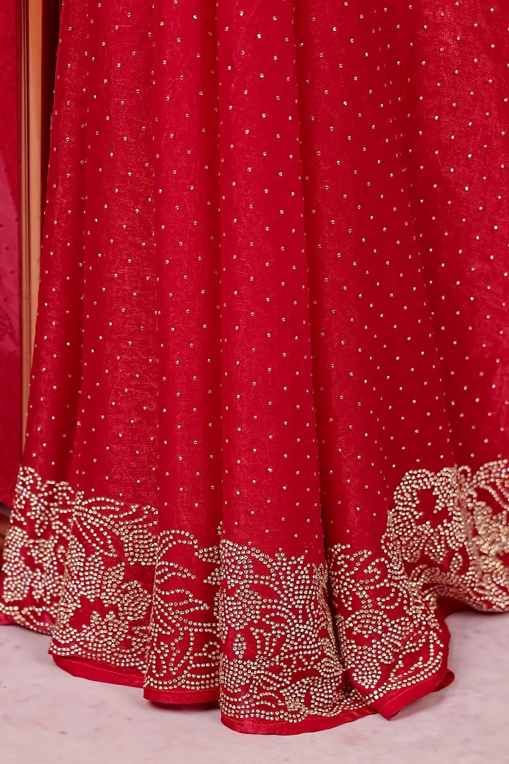 Rani Pink Crush Organza Saree with Unstiched Blouse Piece - Seematti