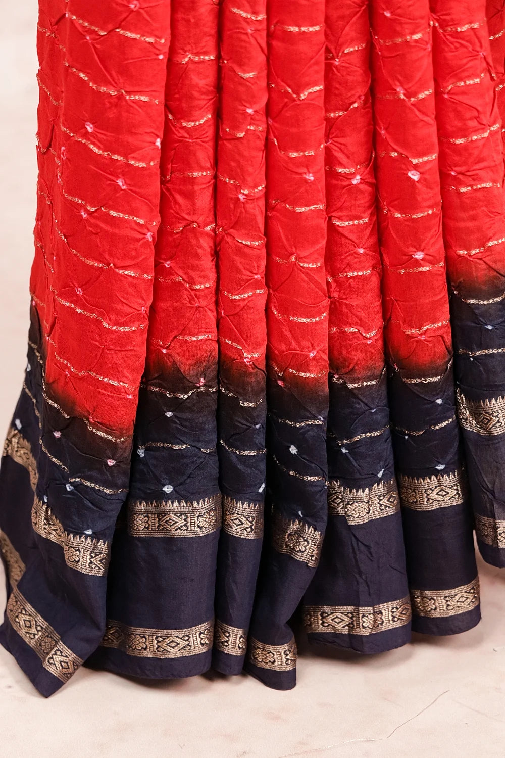 Red Bandhani Saree With Bandhani Print And Bandhani Border - Seematti
