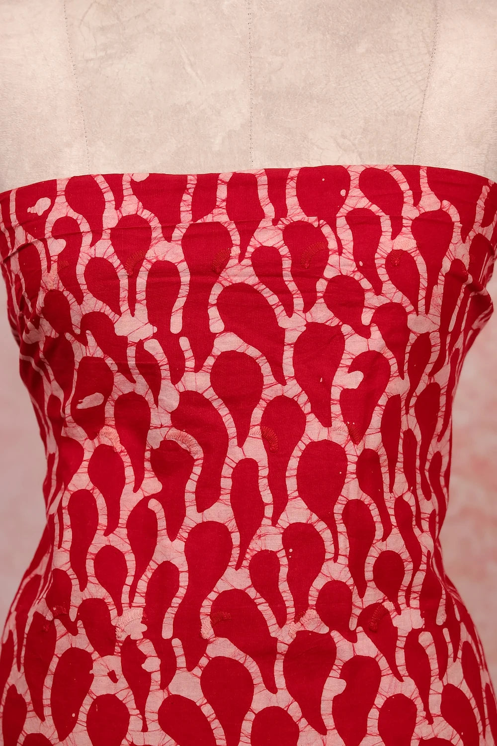 Red Cotton Bathik Printed Unstitched Churidar Material