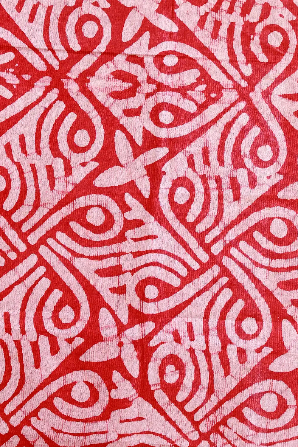 Red Cotton Kota Bathik Print Saree With Plain Border - Seematti
