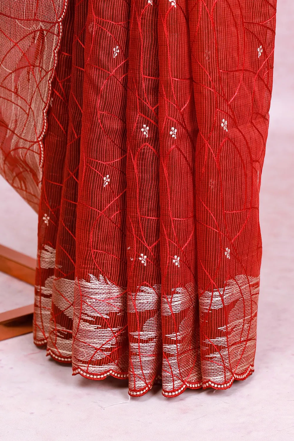 Red Kota Thread Design Saree With Without Border - Seematti