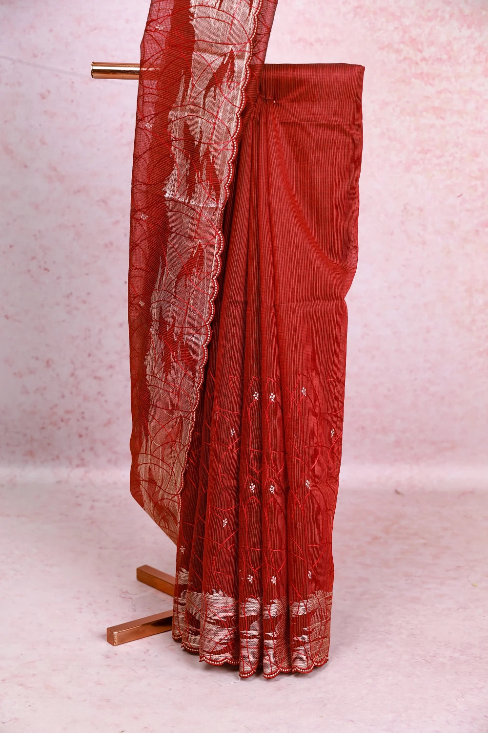 Red Kota Thread Design Saree With Without Border - Seematti