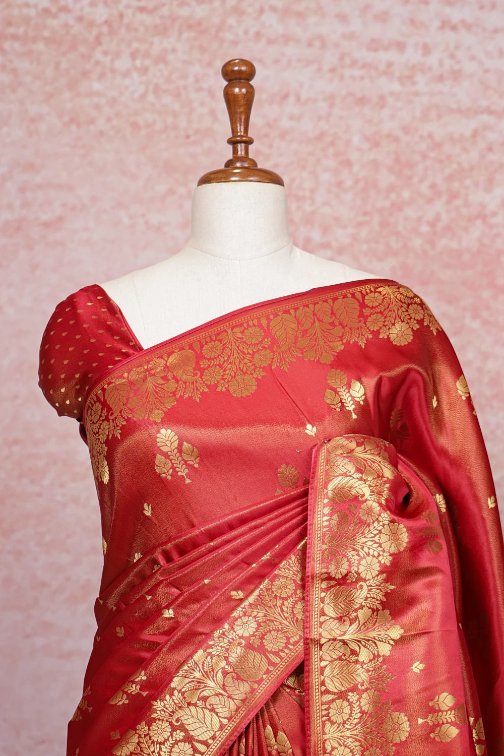 Red Satin  Banarasi Saree - Seematti