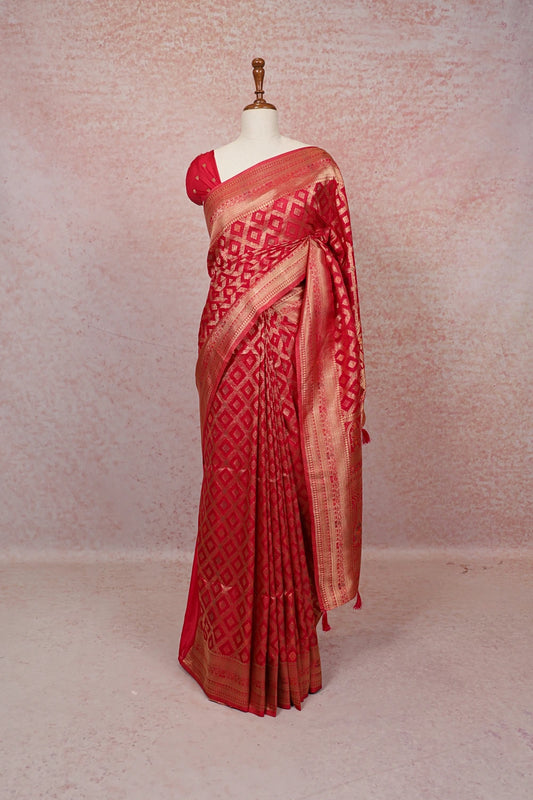 Red Semi Banarasi Saree - Seematti